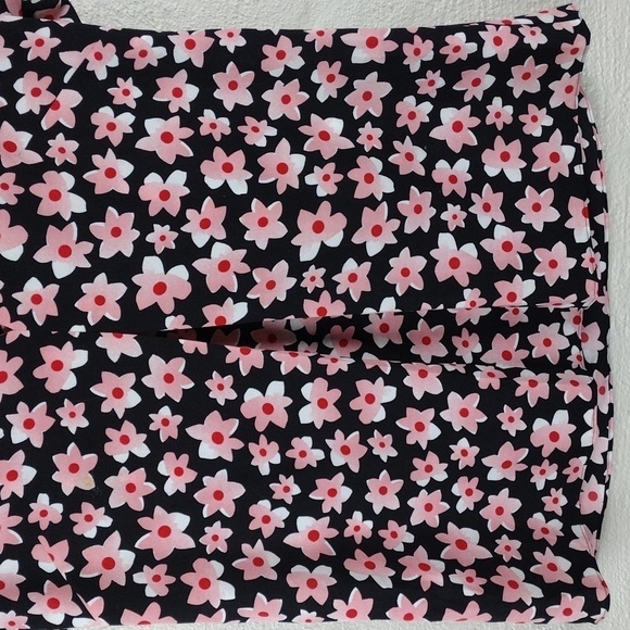 Cabi Black Pink Floral V-Neck Pleated Front Short Cap Sleeve Pullover Tunic Top - Picture 4 of 12